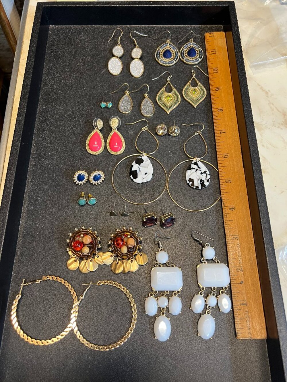 15 Pairs Goldtone Earrings, Dangle, Hoops and Posts